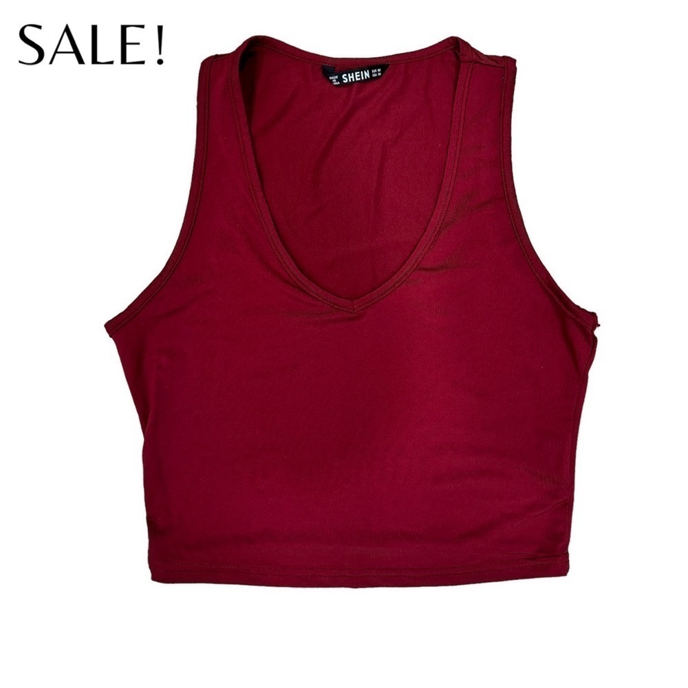 SHEIN Maroon Racerback V-Neck Crop Top